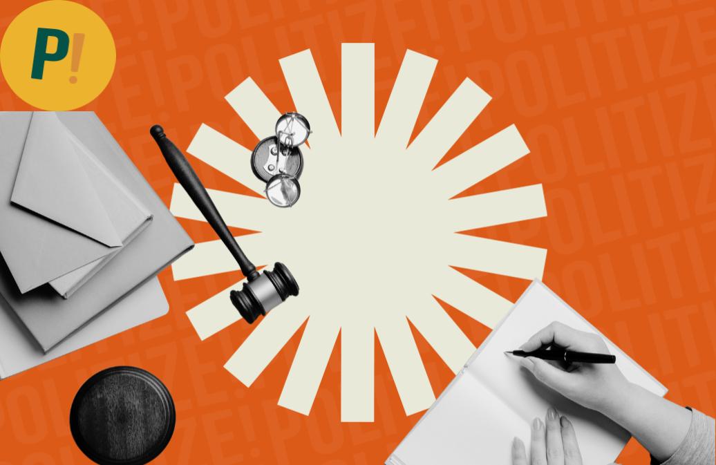 Imagen de una persona escribiendo en un cuaderno con un mazo al lado, representando el Poder Judicial