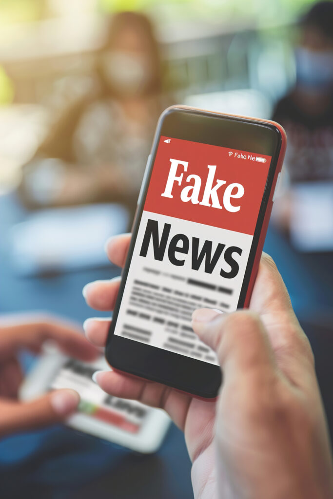 Celular con noticias falsas