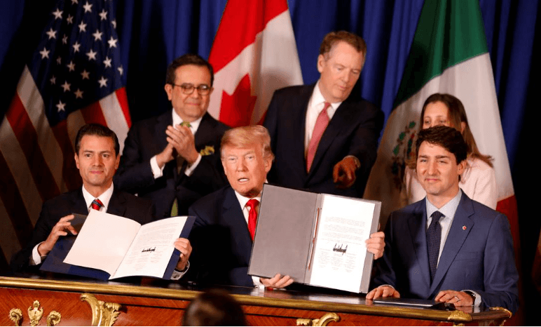 Firma del acuerdo T-MEC entre México, Estados Unidos y Canadá